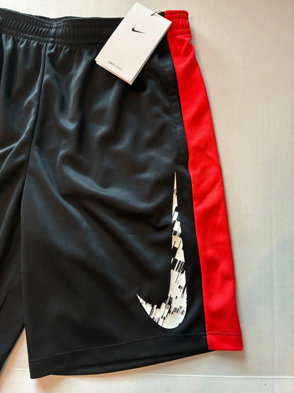 Boys Nike Black Shorts with Red Side Panels and White Swoosh - Picture 3 of 7